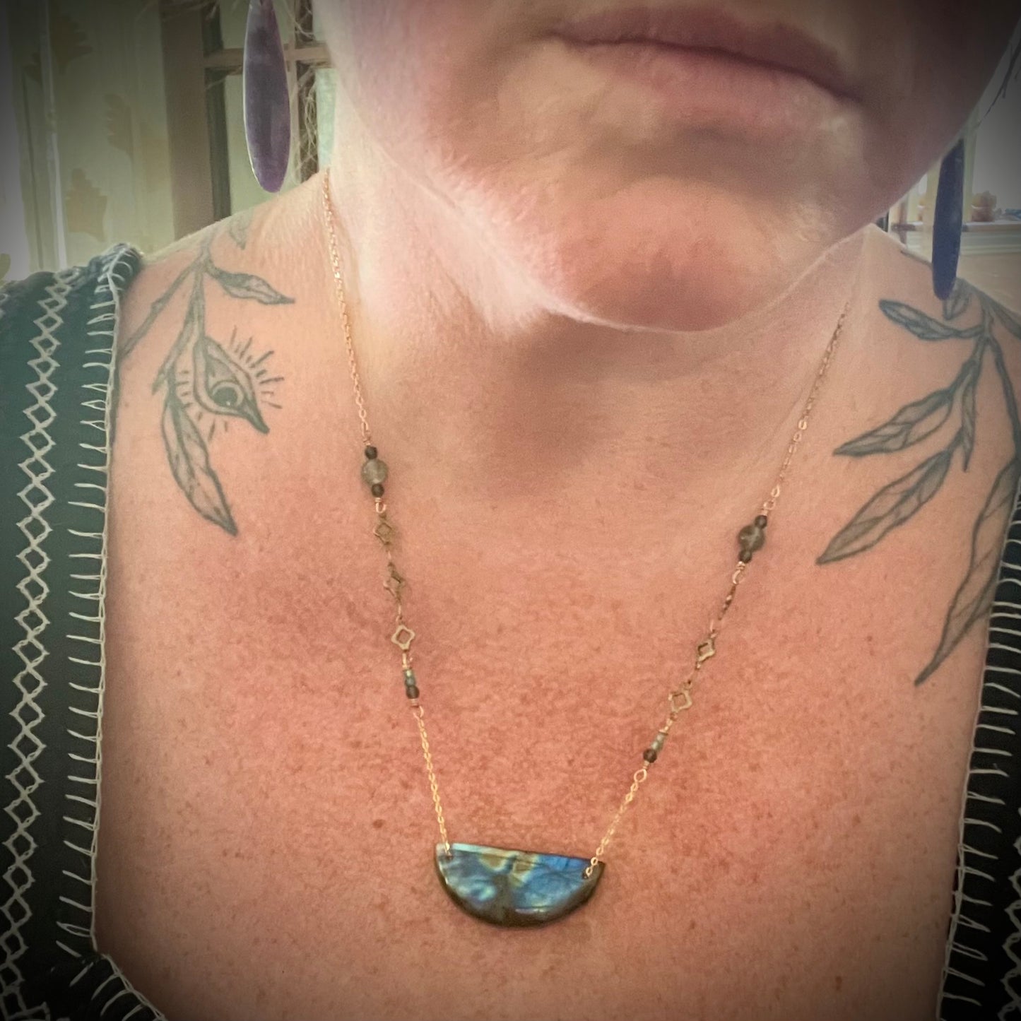 Labradorite half moon shield necklace