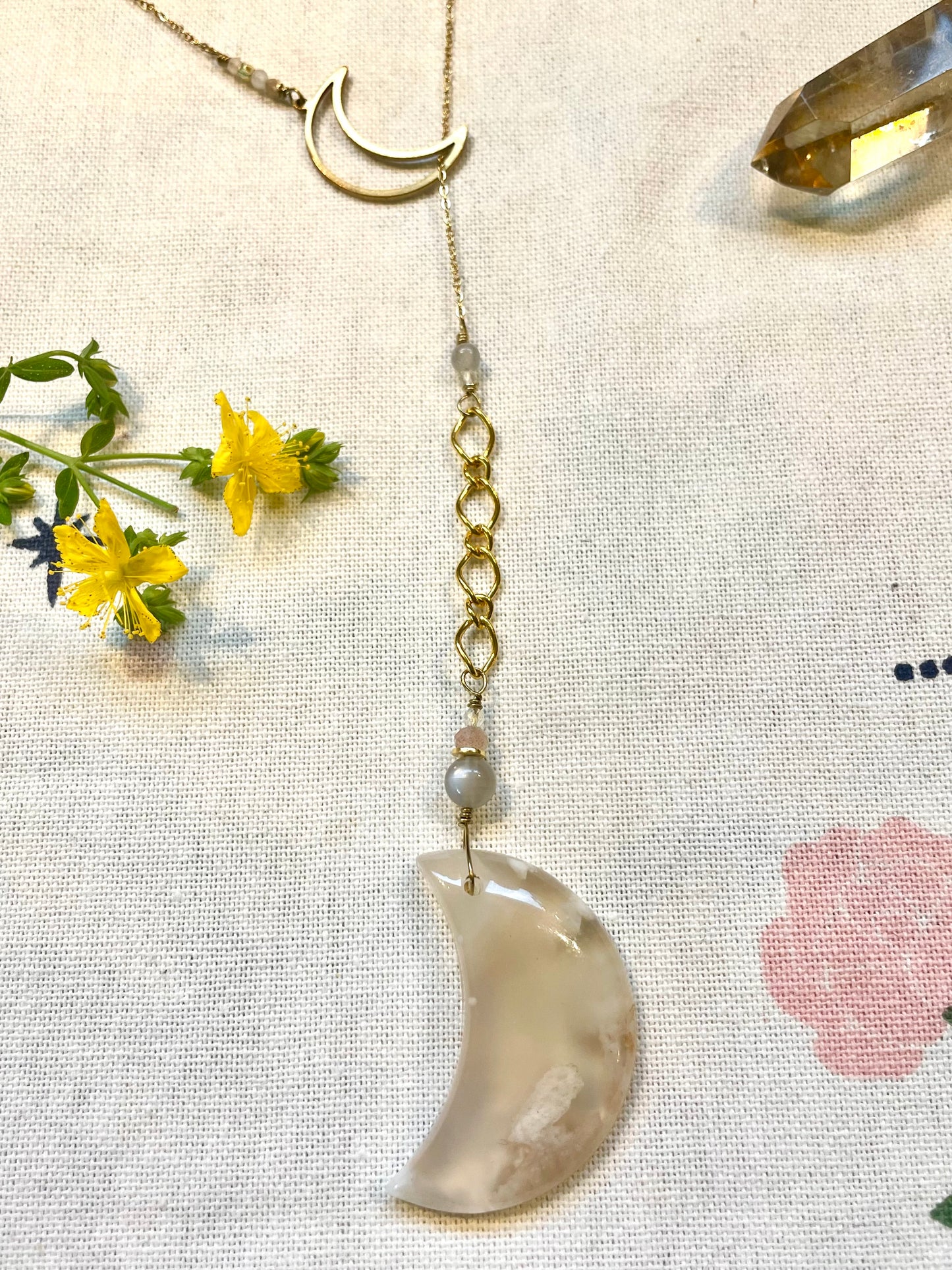 Flower Moon lariat necklace