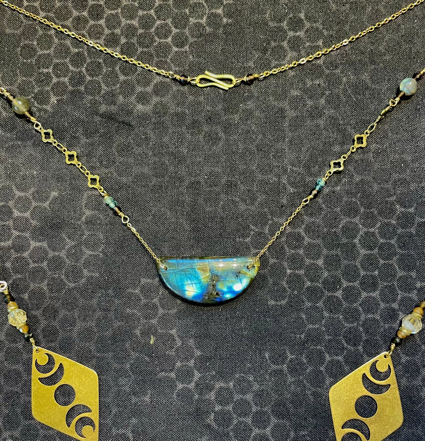 Labradorite half moon shield necklace