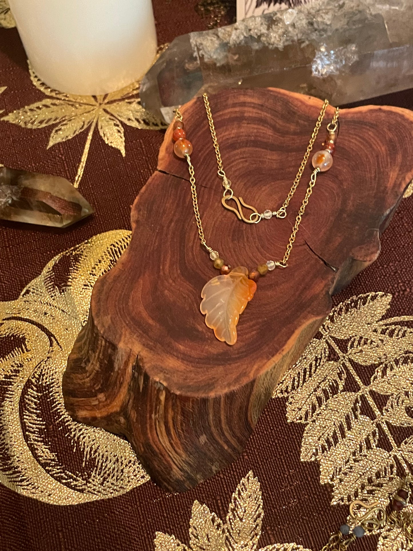Carnelian leaf necklace