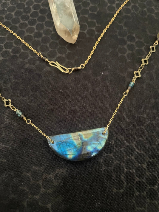 Labradorite half moon shield necklace