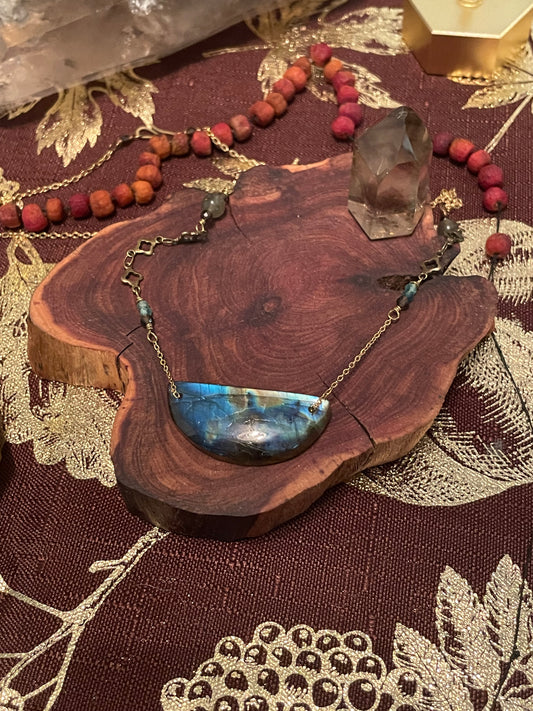 Labradorite half moon shield necklace