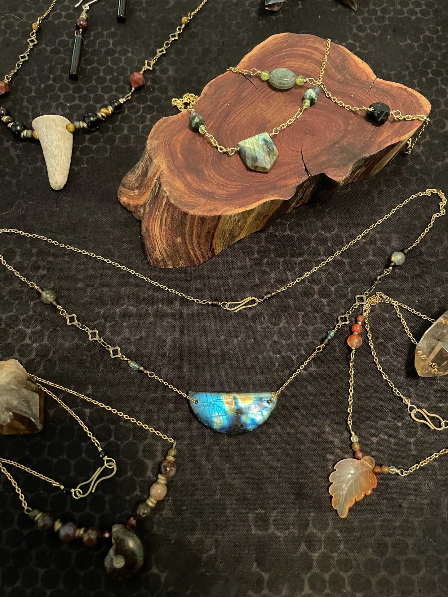 Labradorite half moon shield necklace