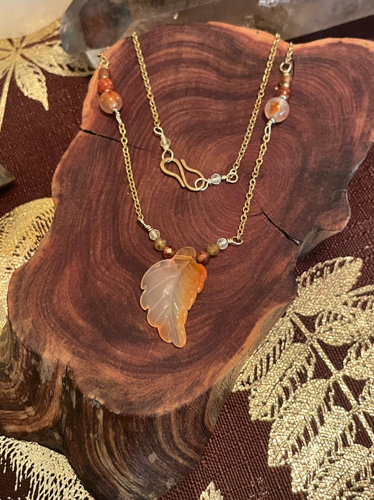 Carnelian leaf necklace